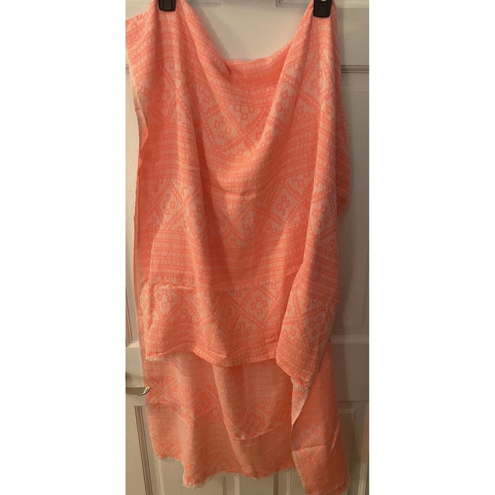Unbranded Scarf Bright Orange Pink Fringe Scarf 70" X 29"